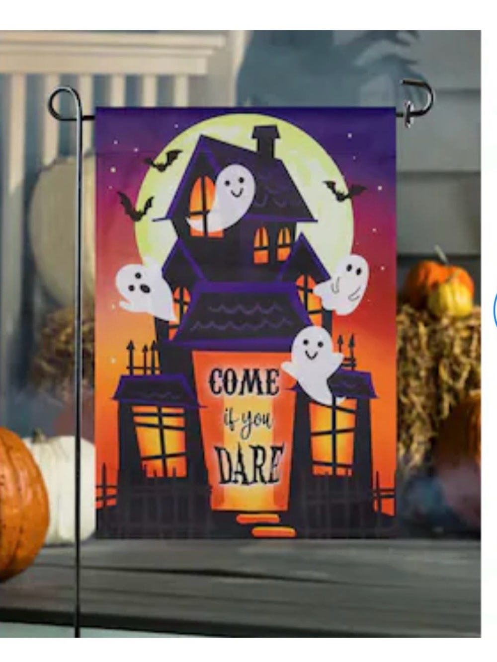 New Halloween Garden Flag - Purple & Orange Haunted House with Ghosts
